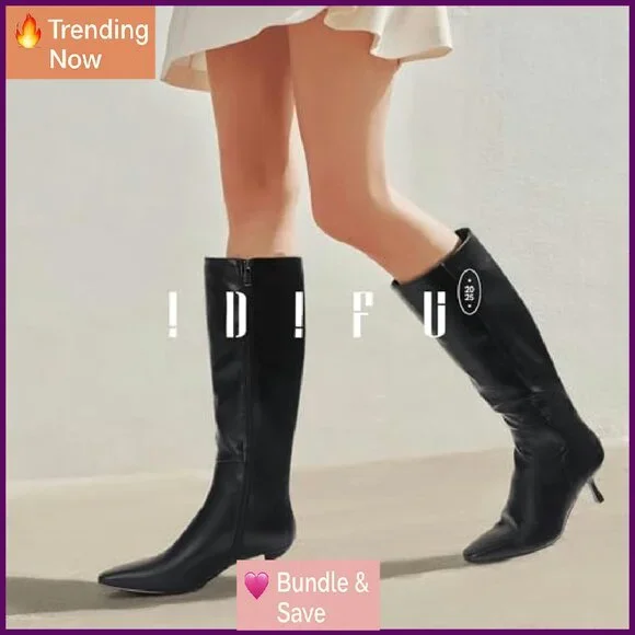 Women's Knee High Boots Square Toe Kitten Heel Side Zipper Comfortable Fall
